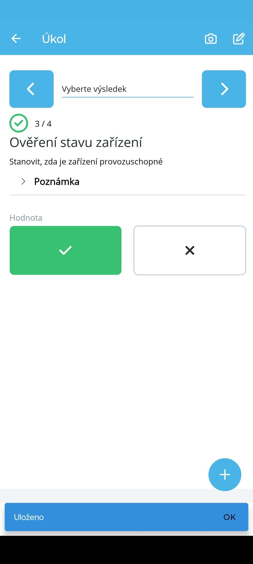 Detail pracovního příkazu v mobilním klientu s pracovním postupem